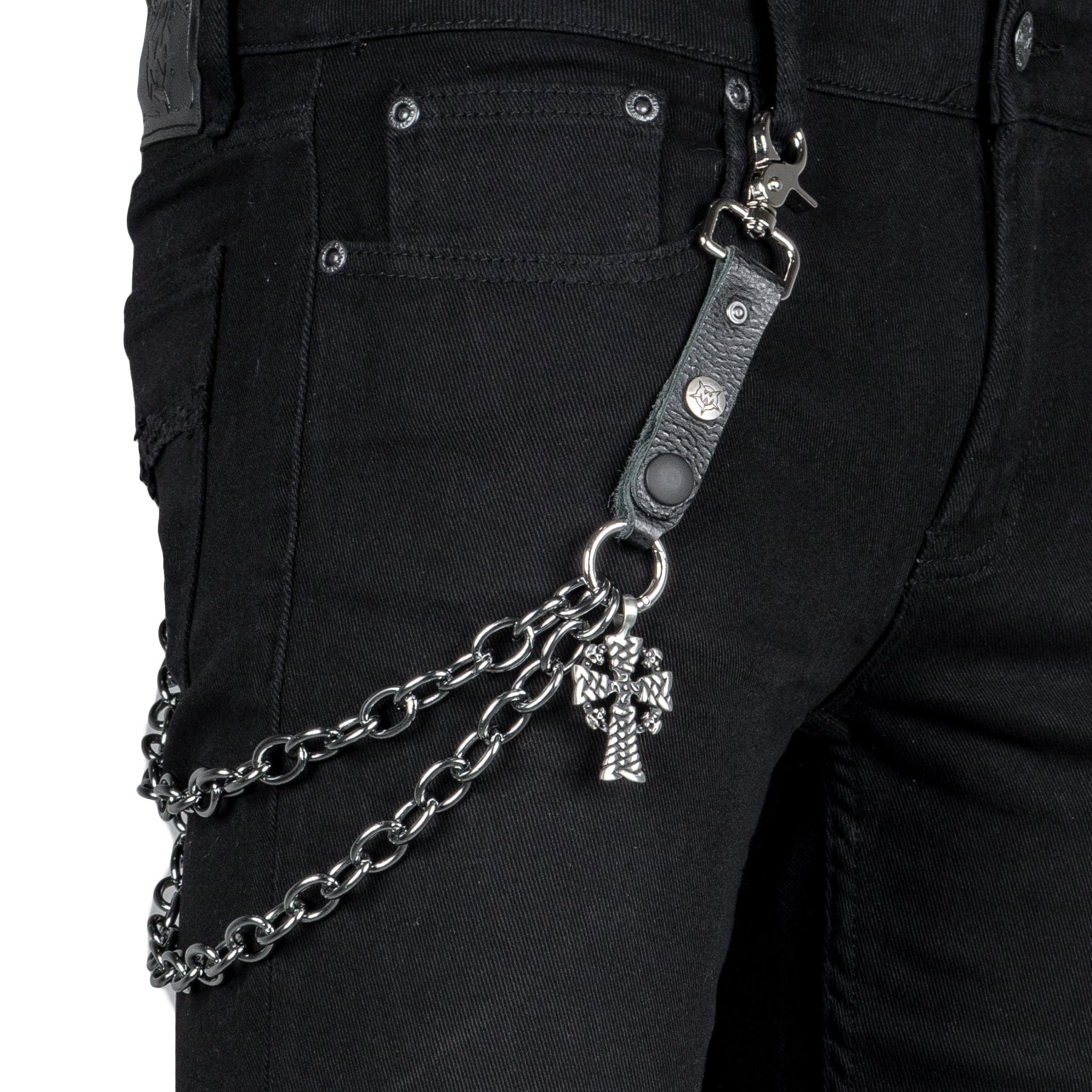 Custom Chop Shop Accessory Wornstar Custom Wallet Chain - Handmade Leather Top with Skulls Cross