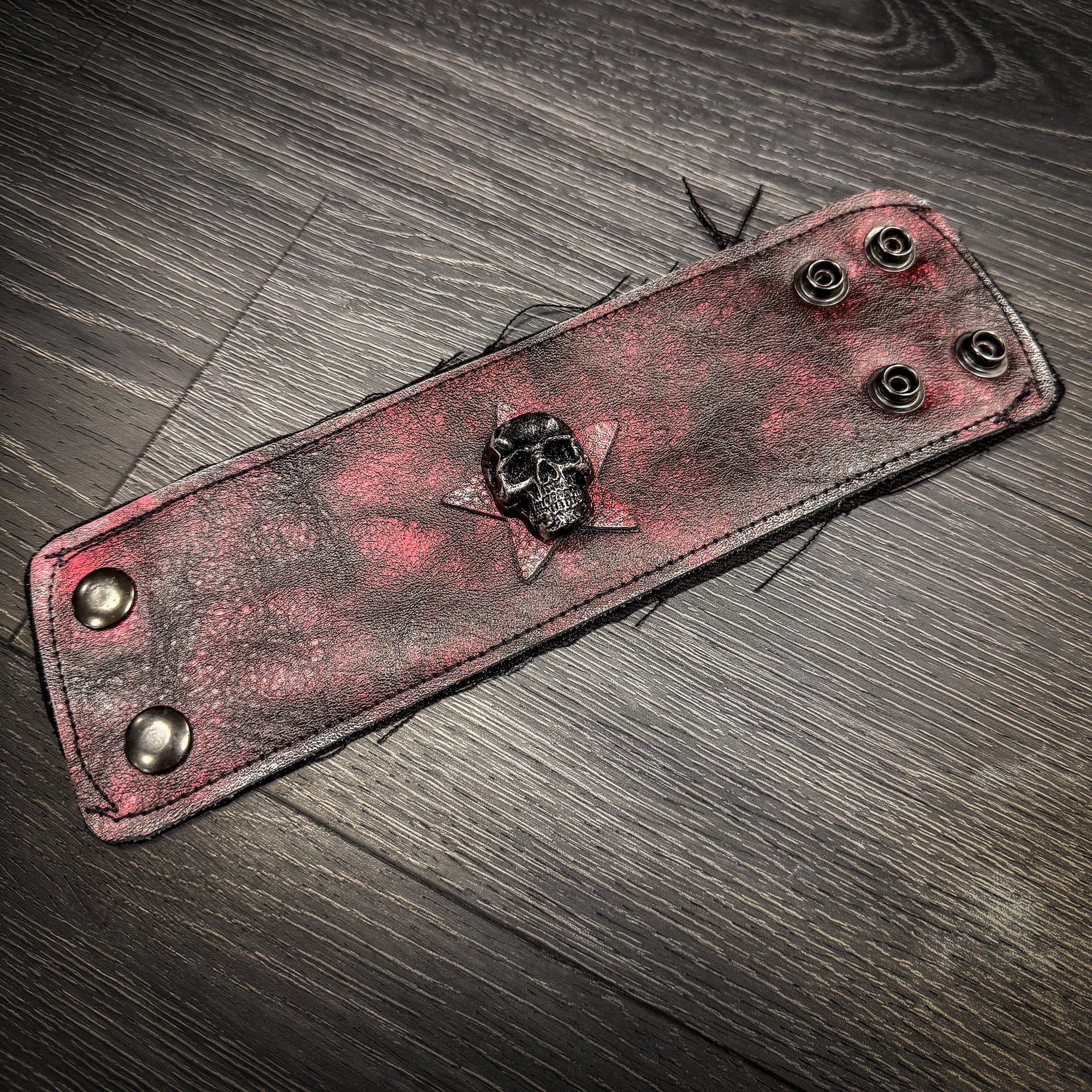 Custom Chop Shop Accessory Wornstar Custom - Wristband Leather Cuff - Crimson Skull