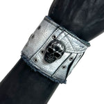 Custom Chop Shop Accessory Wornstar Custom Wristband Leather Cuff - Distressed White with Metal Skull - Ready to Ship