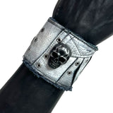 Custom Chop Shop Accessory Wornstar Custom Wristband Leather Cuff - Distressed White with Metal Skull - Ready to Ship