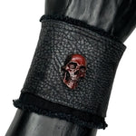 Wornstar Custom - Leather Bracelet - Black with Metal Crimson Skull