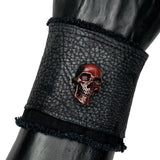 Wornstar Custom - Leather Bracelet - Black with Metal Crimson Skull