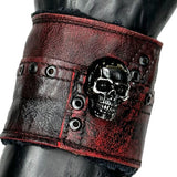 Wornstar Custom - Wristband Leather Bracelet - Red Leather with Skull