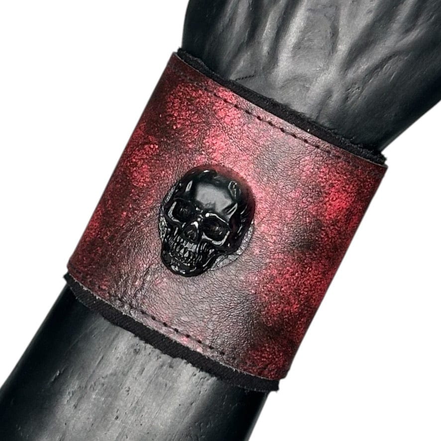 Custom Chop Shop Accessory Wornstar Custom - Wristband Leather Cuff - Red - Black Skull