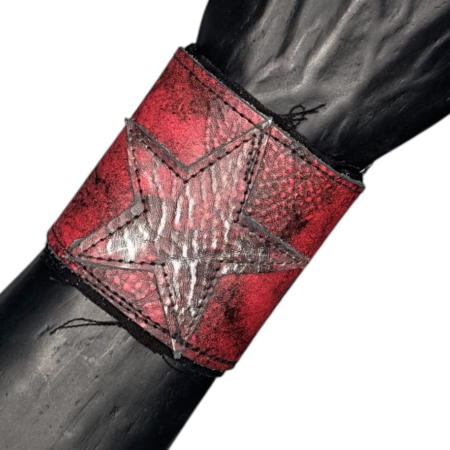 Custom Chop Shop Accessory Wornstar Custom - Wristband Leather Cuff - Silvered Vintage Red Star