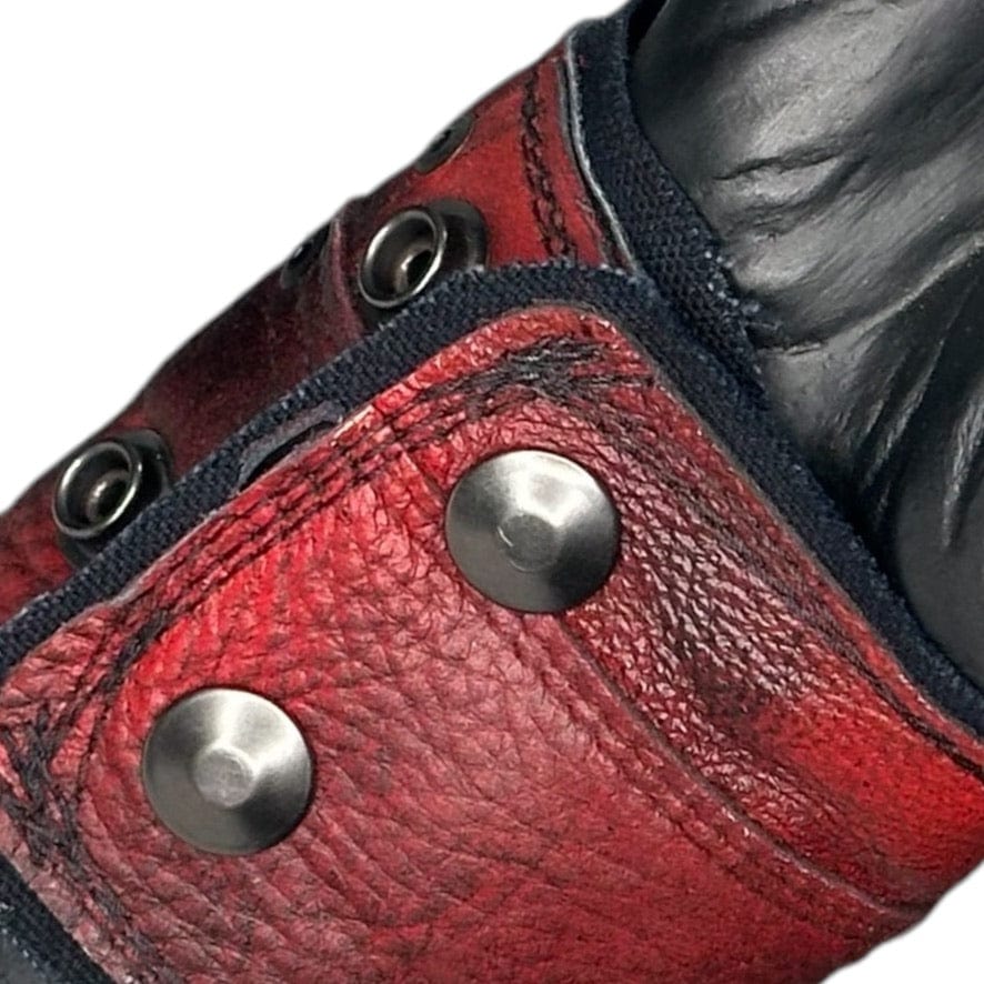 Chop Shop Accessory Wornstar Custom - Wristband Leather Cuff - Studded Red Patchwork - Black Skull