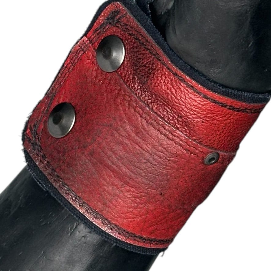 Chop Shop Accessory Wornstar Custom - Wristband Leather Cuff - Studded Red Patchwork - Black Skull
