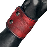 Chop Shop Accessory Wornstar Custom - Wristband Leather Cuff - Studded Red Patchwork - Black Skull