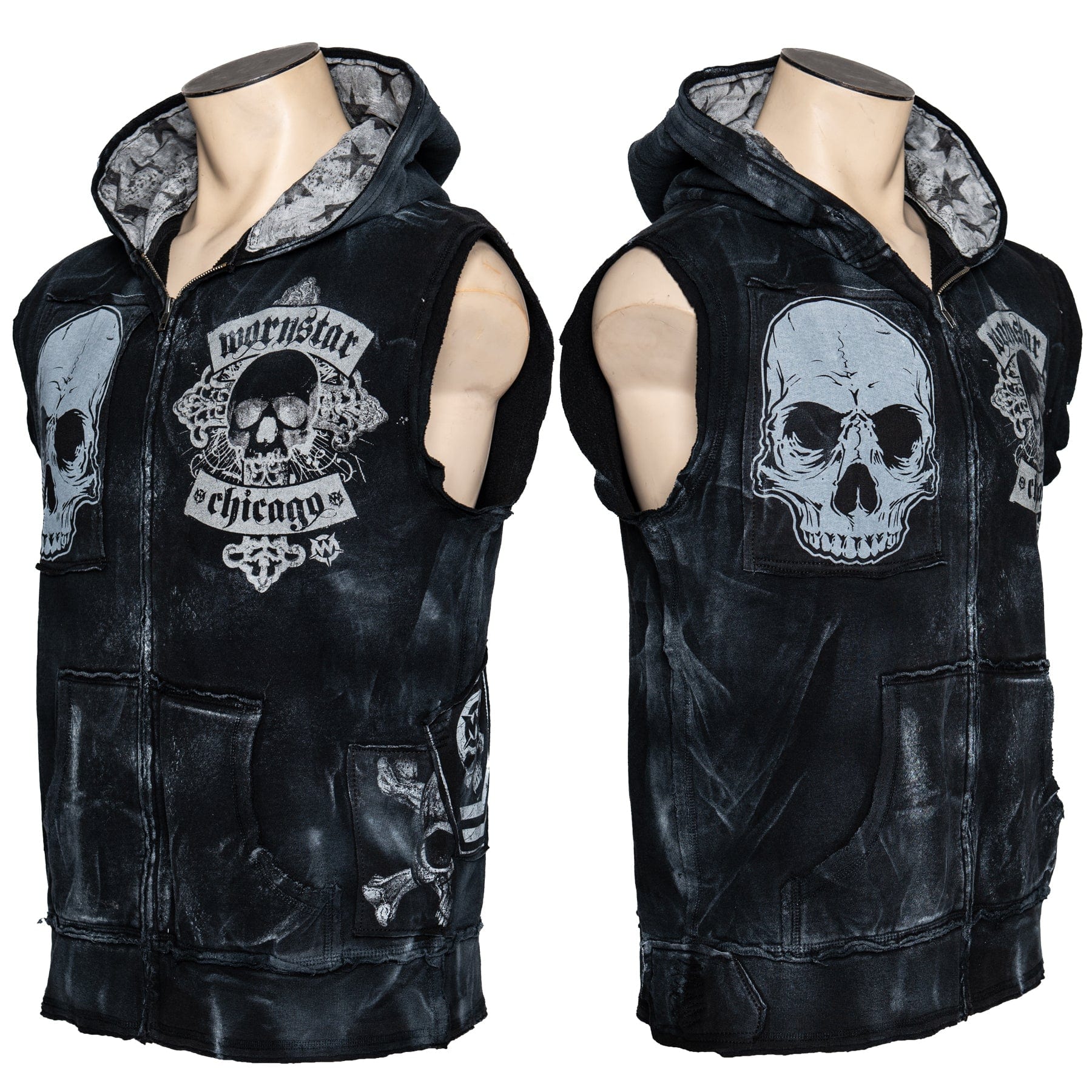 Custom Chop Shop Work Shirt Wornstar Customized Sleeveless Hoodie - Skulls - Ready to ship - Size Large
