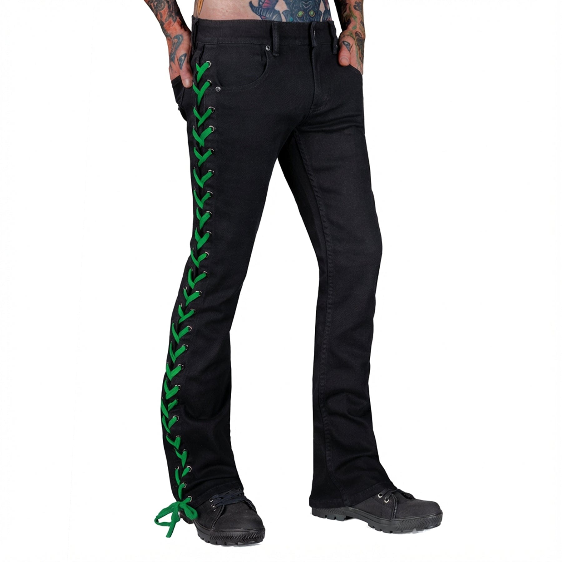 Jeanius Bar Collection Pants 27 / Green Lacing Hellraiser Side Laced Jeans - Colored Lacing