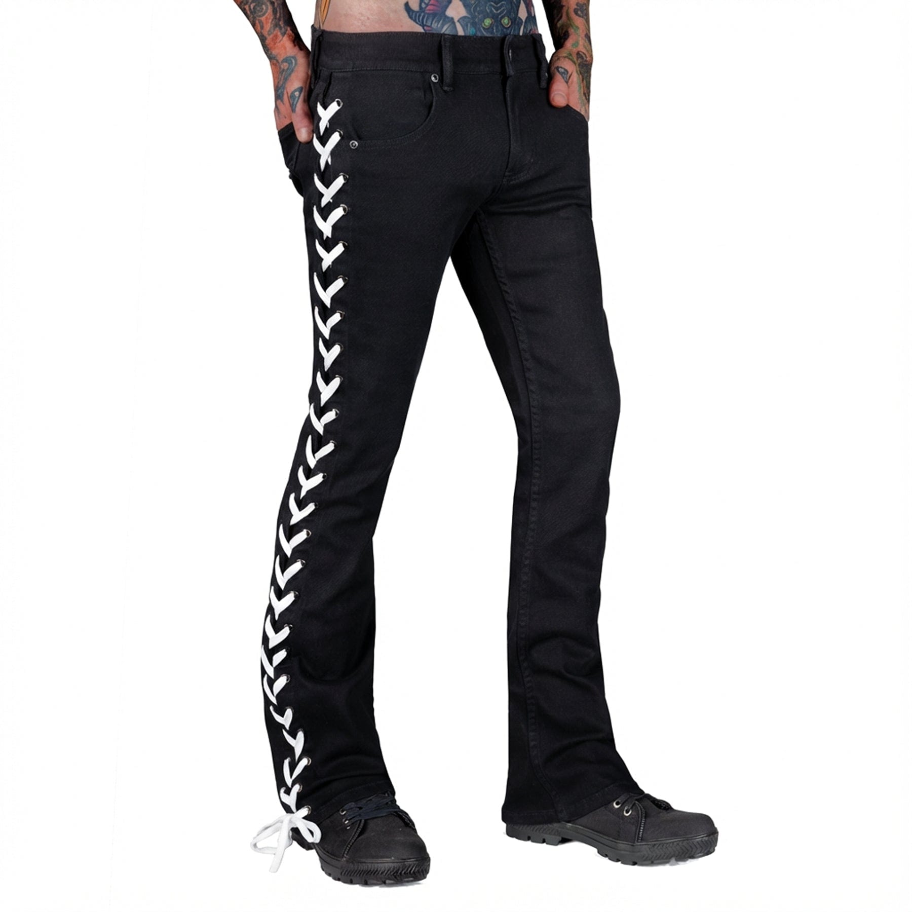 Jeanius Bar Collection Pants 27 / White Lacing Hellraiser Side Laced Jeans - Colored Lacing