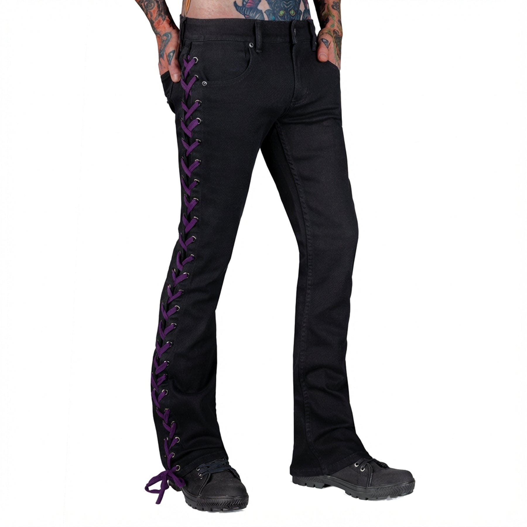 Jeanius Bar Collection Pants 27 / Purple Lacing Hellraiser Side Laced Jeans - Colored Lacing