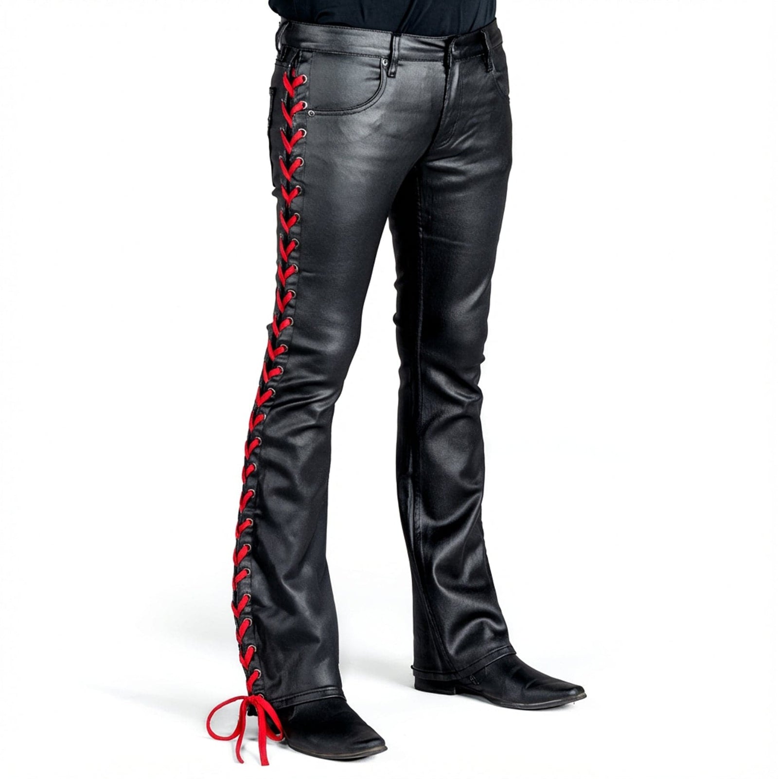 Jeanius Bar Collection Pants 27 / Red Lacing Hellraiser Side Laced Waxed Denim Jeans - Colored Lacing