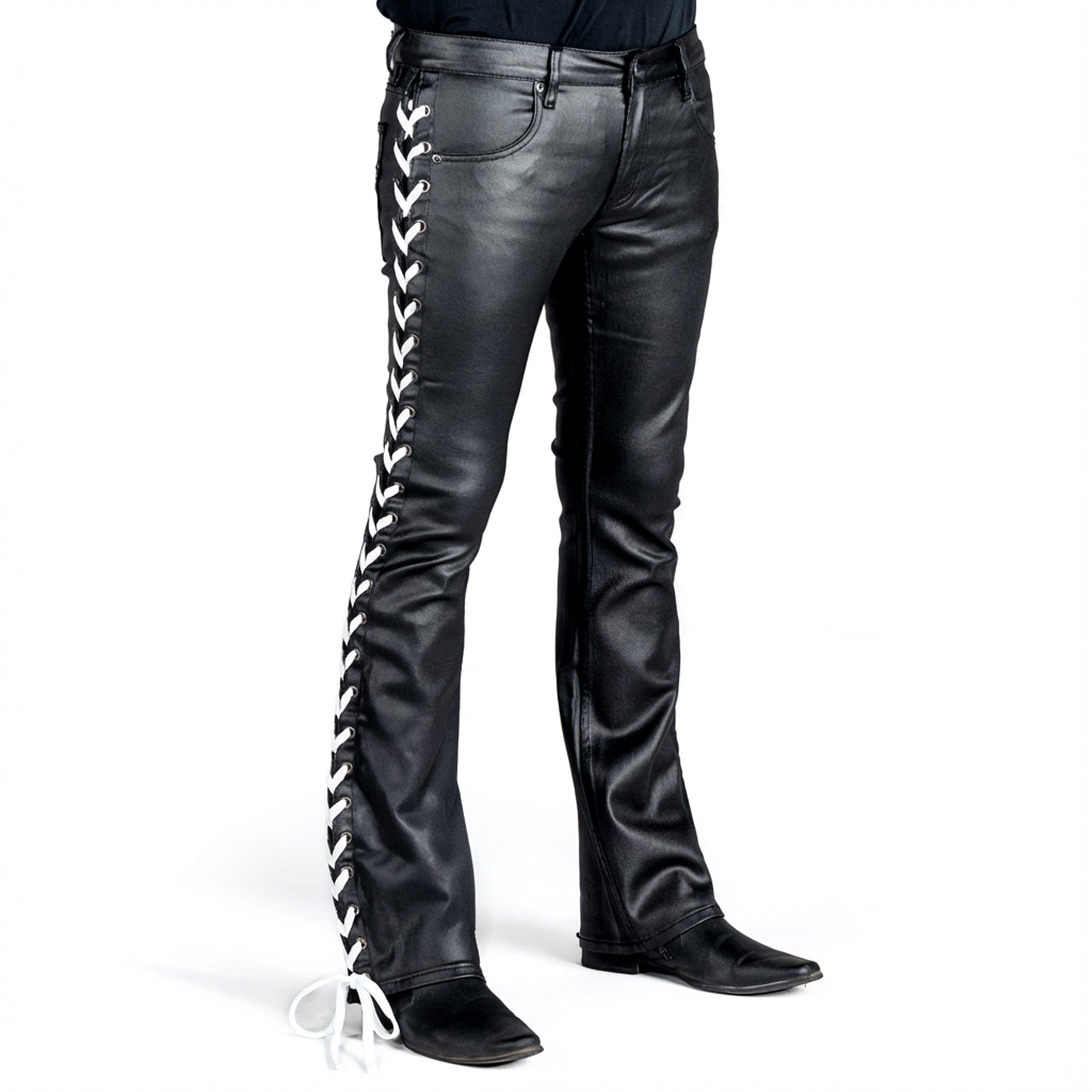 Jeanius Bar Collection Pants 27 / White Lacing Hellraiser Side Laced Waxed Denim Jeans - Colored Lacing