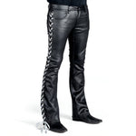 Jeanius Bar Collection Pants 27 / Silver Lacing Hellraiser Side Laced Waxed Denim Jeans - Colored Lacing