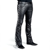 Jeanius Bar Collection Pants 27 / Silver Lacing Hellraiser Side Laced Waxed Denim Jeans - Colored Lacing
