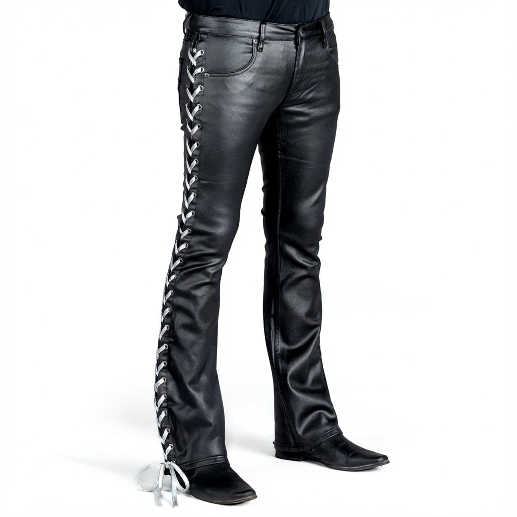 Jeanius Bar Collection Pants 27 / Silver Lacing Hellraiser Side Laced Waxed Denim Jeans - Colored Lacing