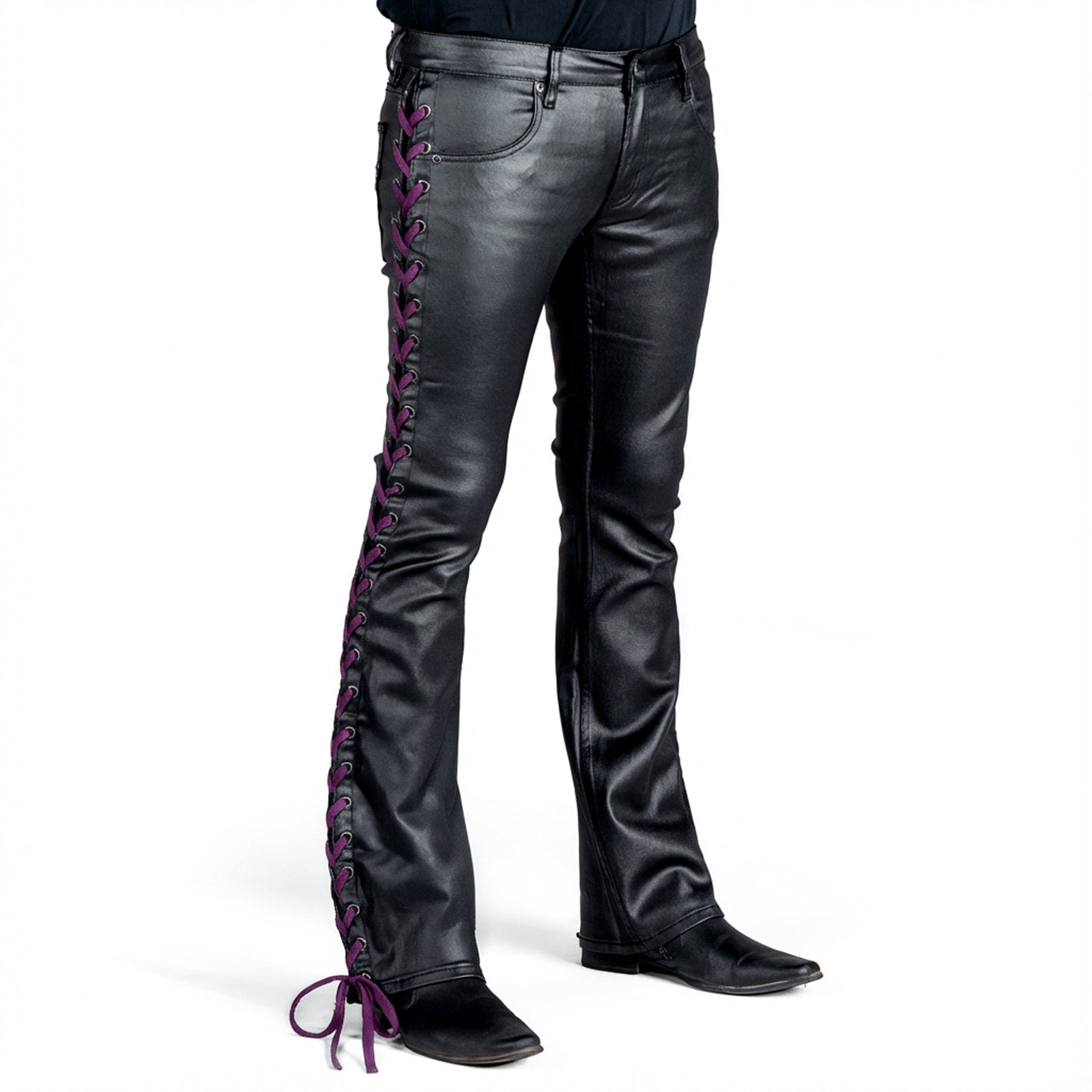 Jeanius Bar Collection Pants 27 / Purple Lacing Hellraiser Side Laced Waxed Denim Jeans - Colored Lacing