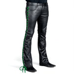 Jeanius Bar Collection Pants 27 / Green Lacing Hellraiser Side Laced Waxed Denim Jeans - Colored Lacing