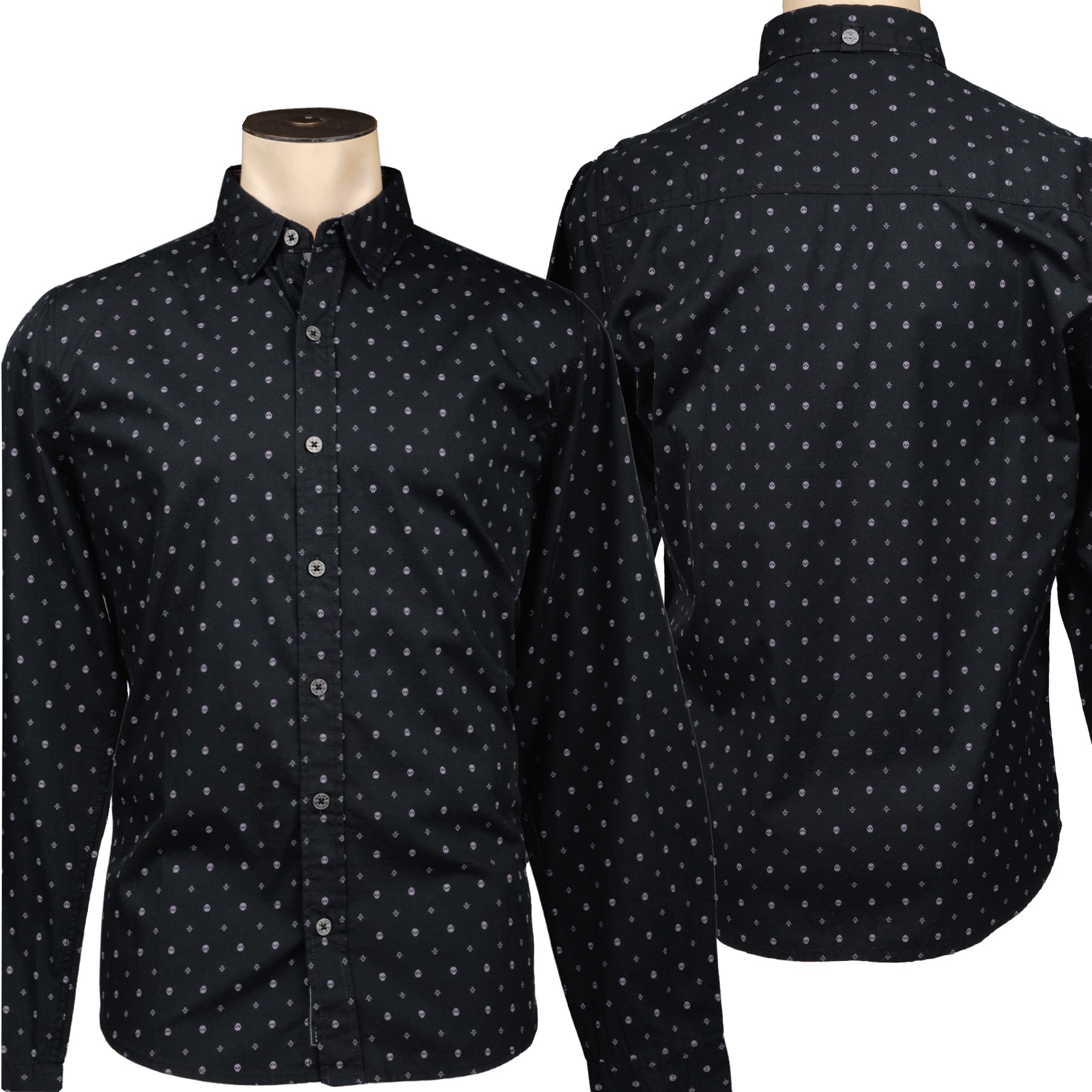 Rocknrolla Collection Button Down Rocknrolla Shirt - Charcoal Skull Pattern
