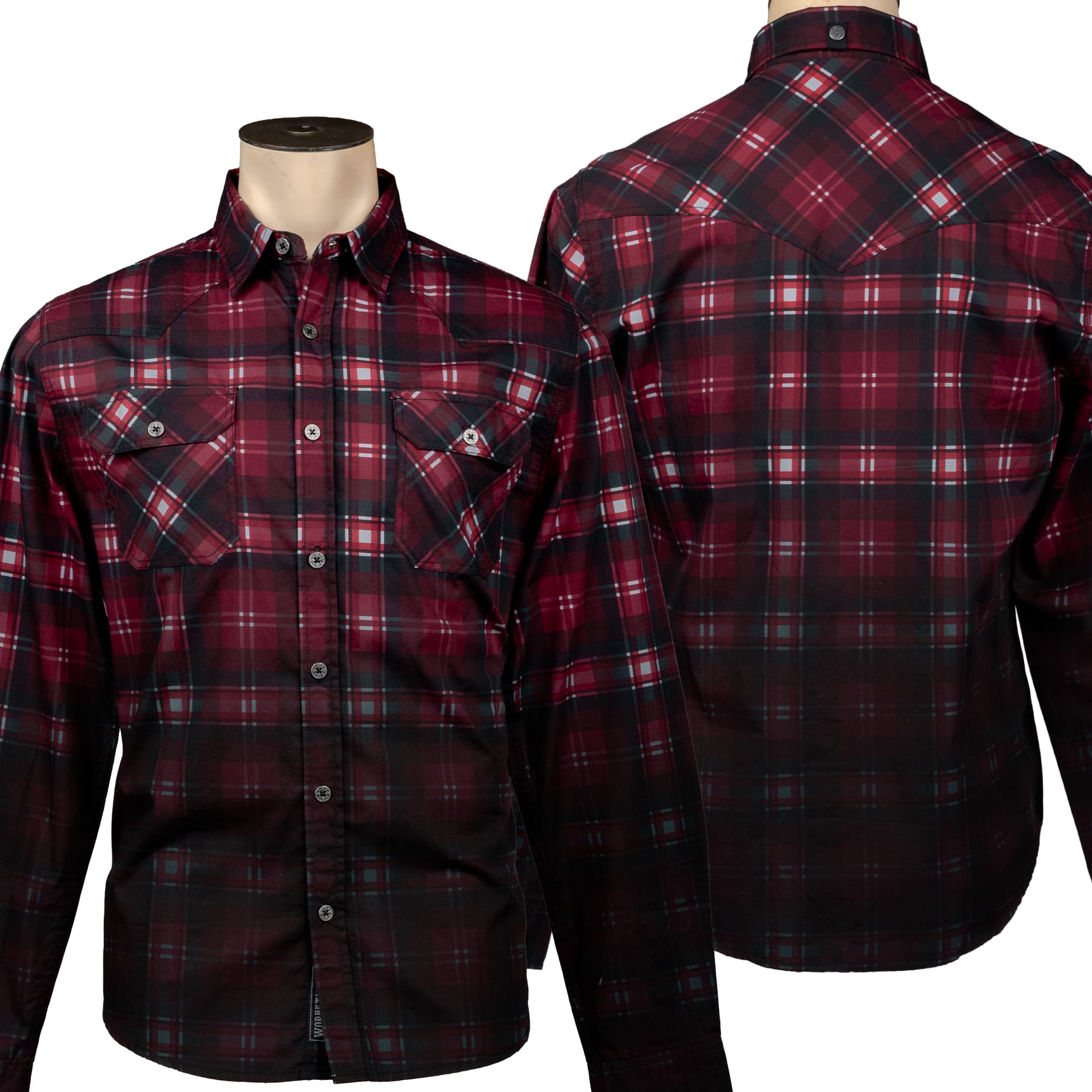 Rocknrolla Collection Button Down Rocknrolla Shirt - Deep Red Ombre Plaid