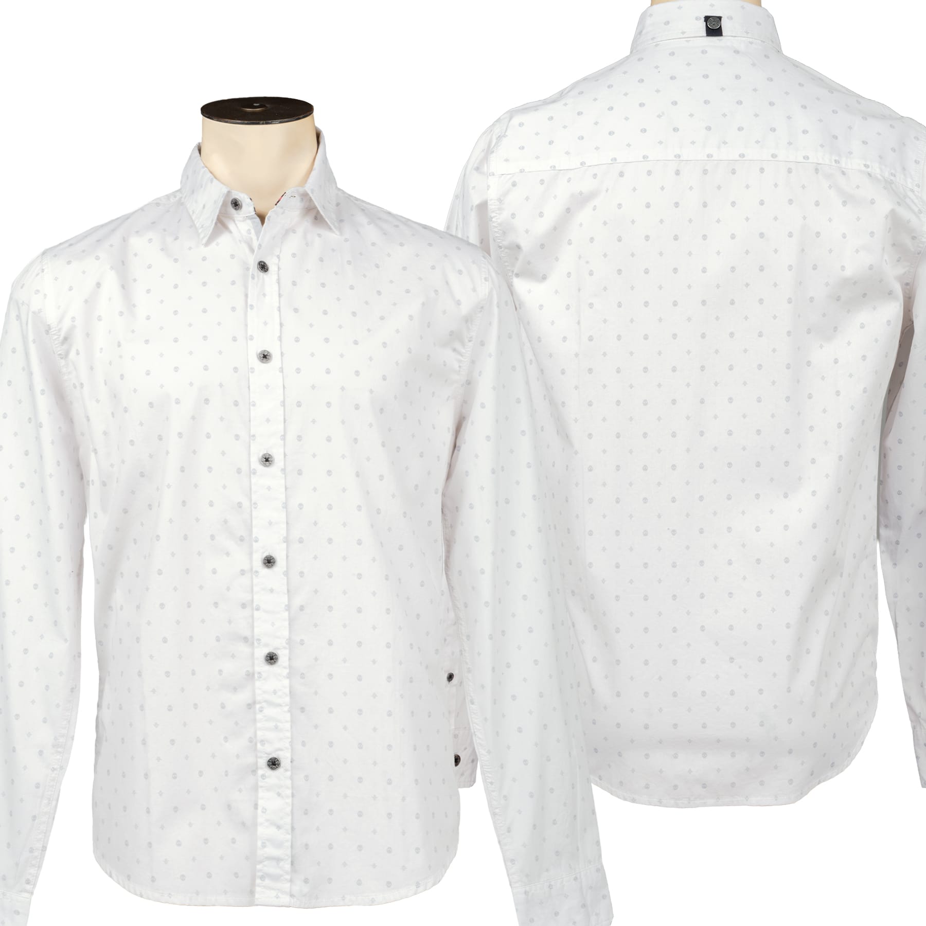 Rocknrolla Collection Button Down Rocknrolla Shirt - Off White Skull Pattern
