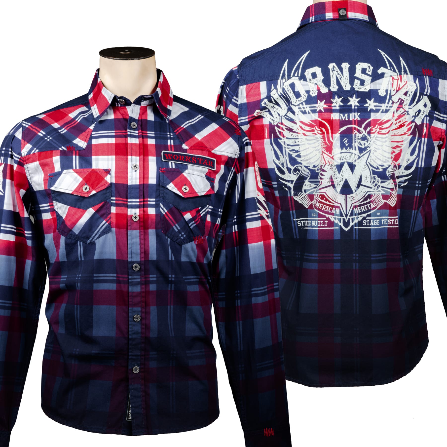 Rocknrolla Collection Button Down Rocknrolla Shirt - Red - White - and Blue