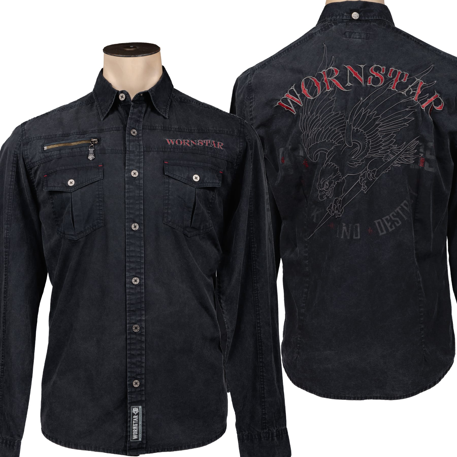 Rocknrolla Collection Button Down Seek And Destroy Shirt - Black - Vintage