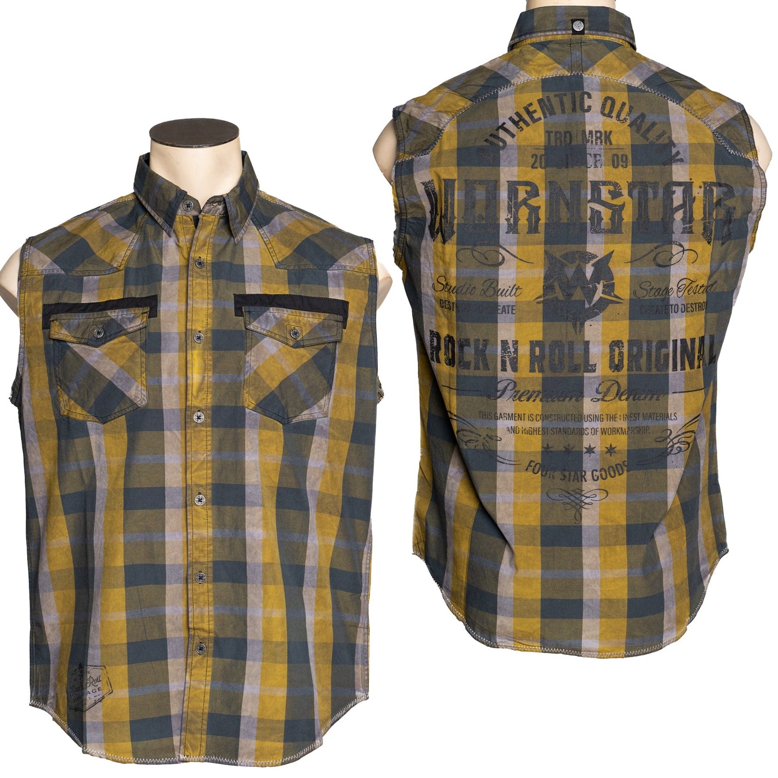 Rocknrolla Collection Button Down Wornstar Custom Sleeveless - Amarillo Shirt