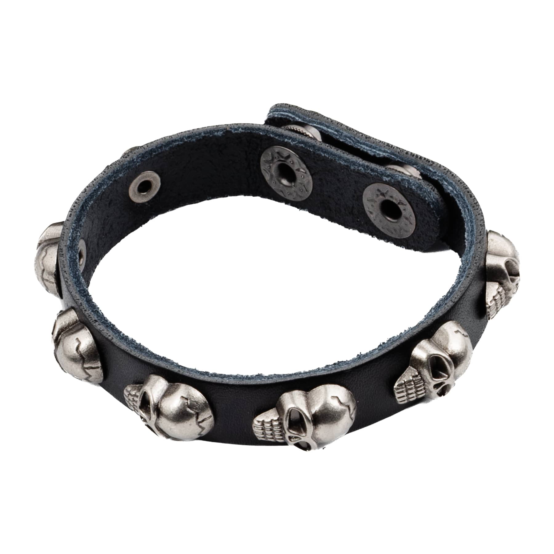 Wornstar Swag Bracelet Wornstar Bracelet - Black Leather Silver Skulls