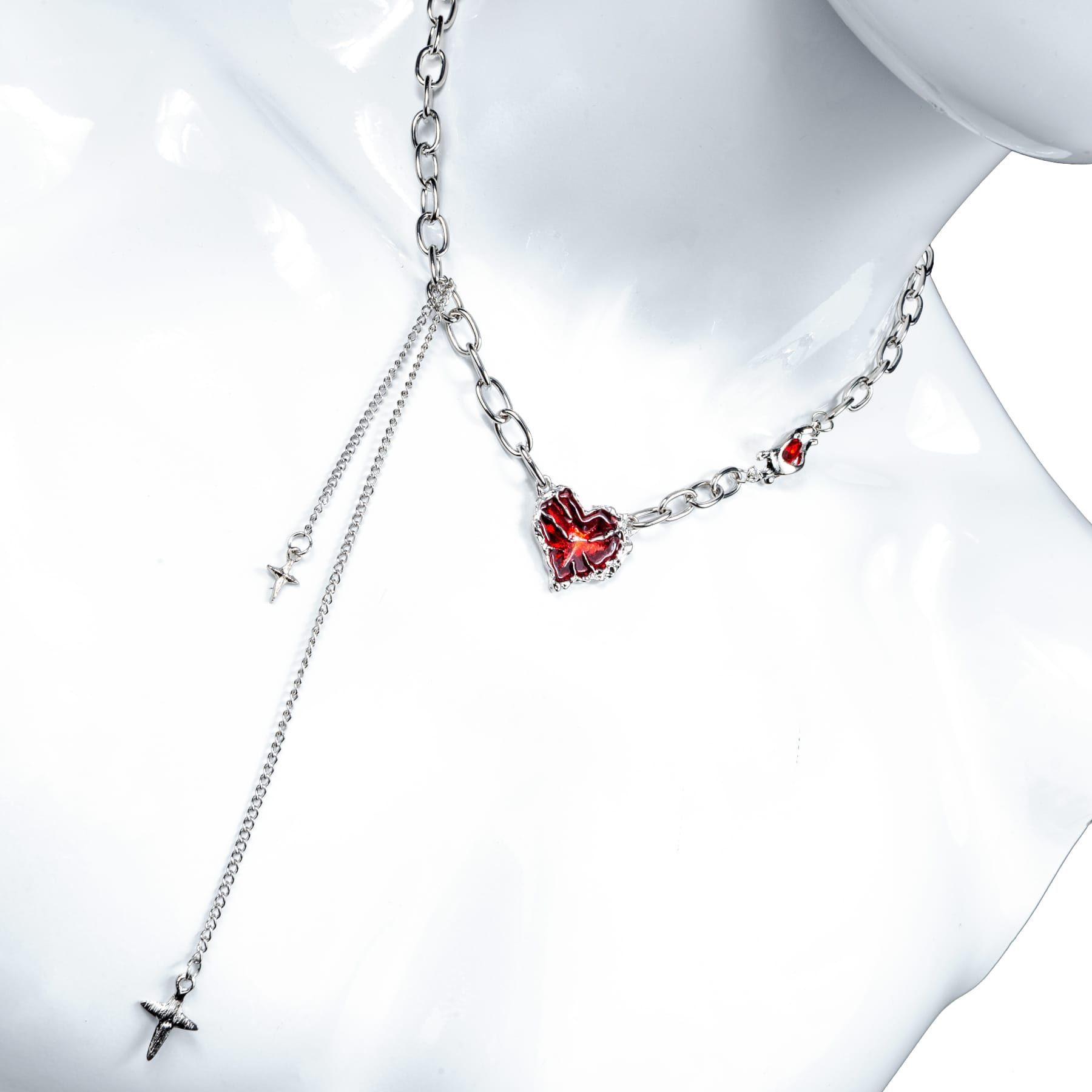 Wornstar Swag Necklace Wornstar Necklace - Red Heart with Crosses