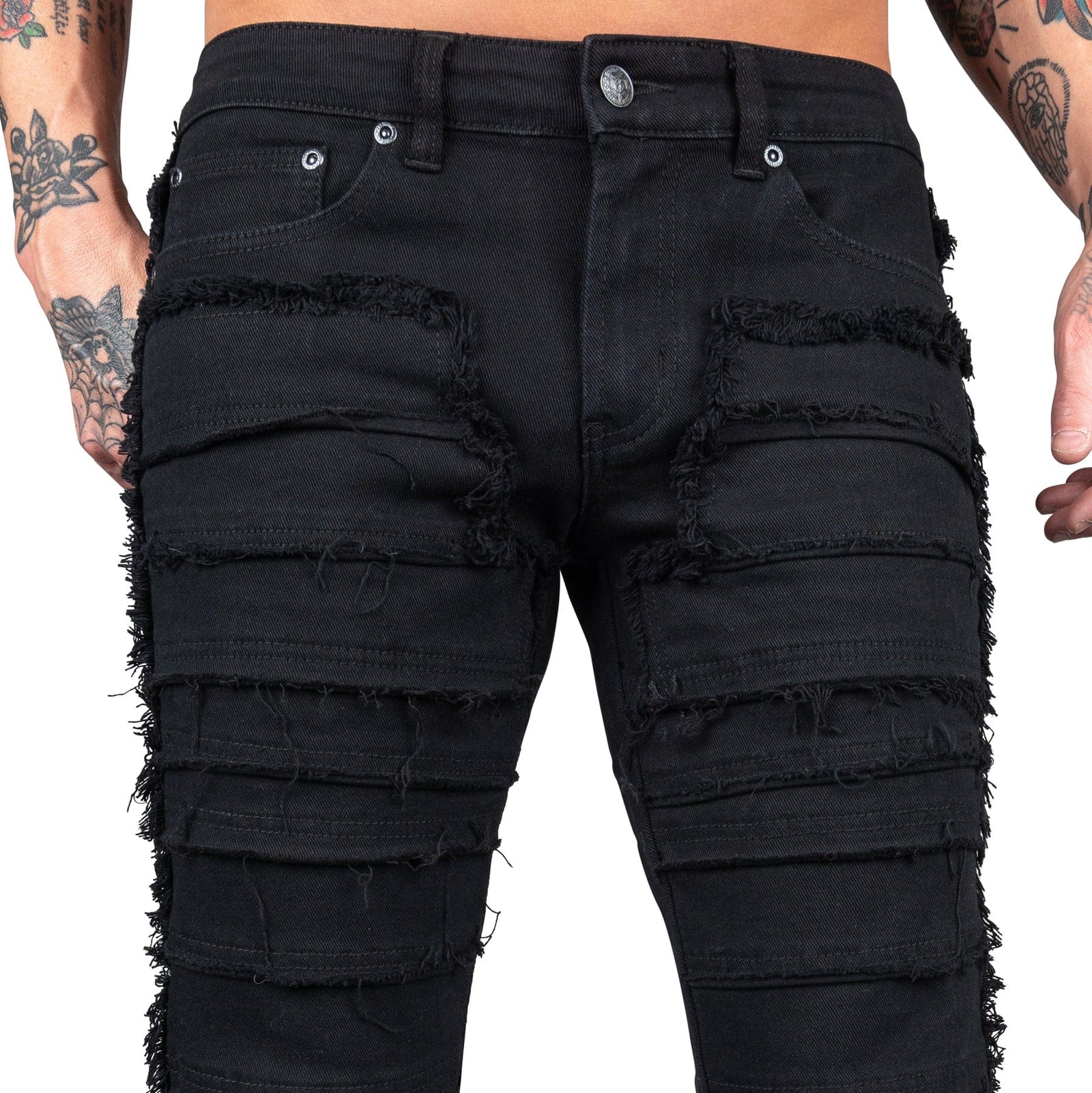 Wornstar Clothing Mens Jeans. Bandage Denim Stage Pants - Black