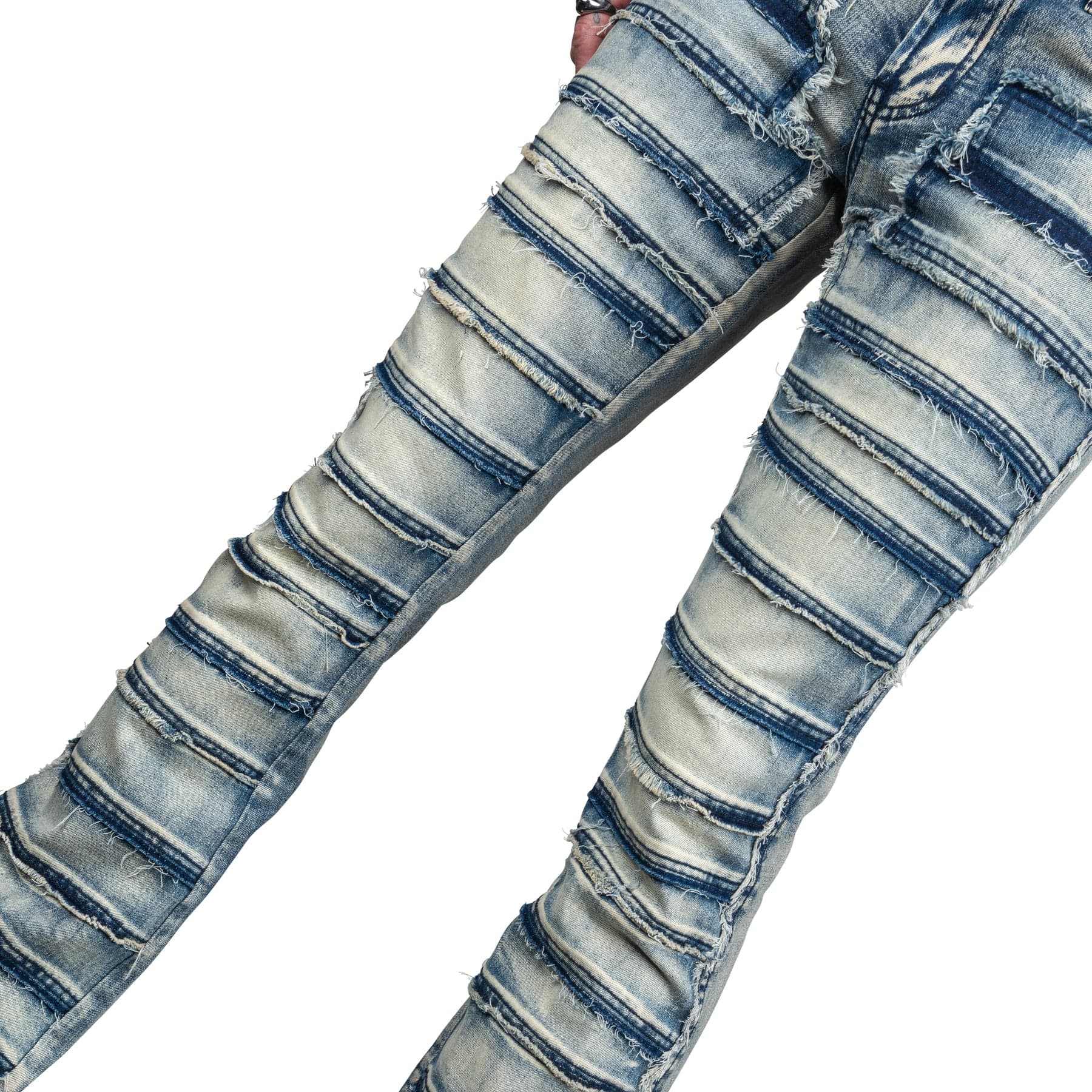 Wornstar Clothing Mens Jeans. Bandage Denim Stage Pants - Classic Blue