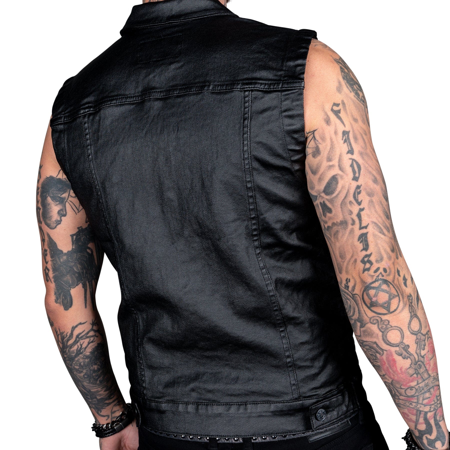 Men Sleeveless Ripped Black Denim Vest - The Western Outfitters