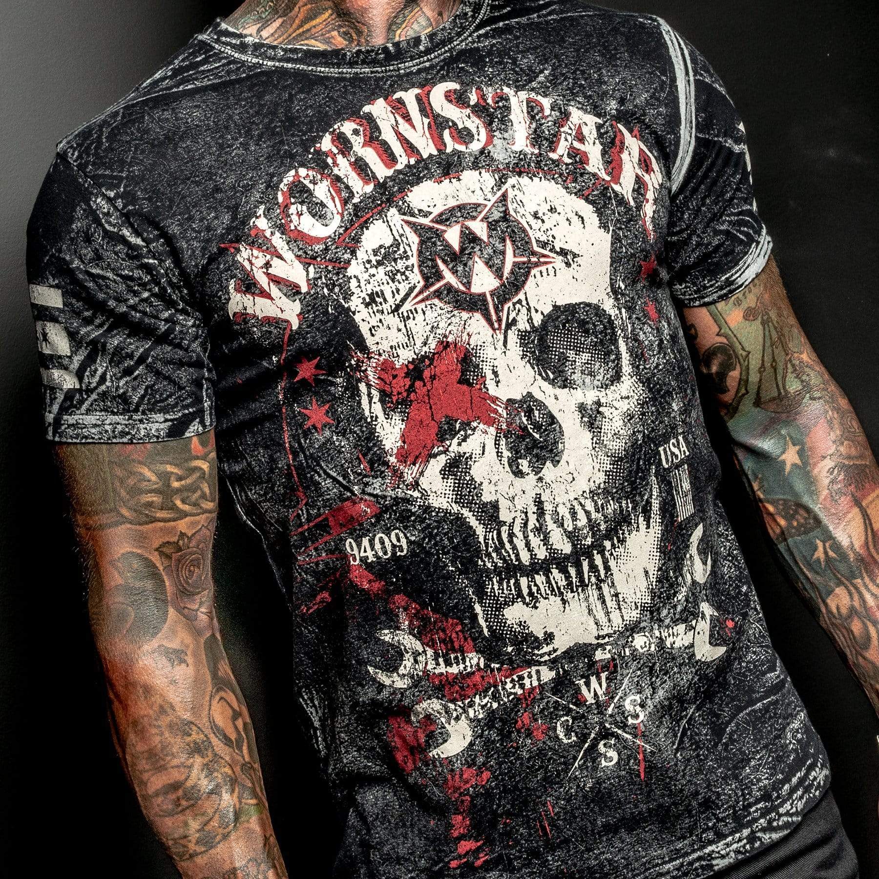 Wornstar Clothing Mens Skull T-Shirt Death Mechanic Mens Tee - Black