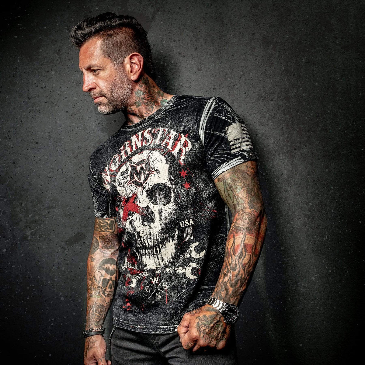 Wornstar Clothing Mens Skull T-Shirt Death Mechanic Mens Tee - Black