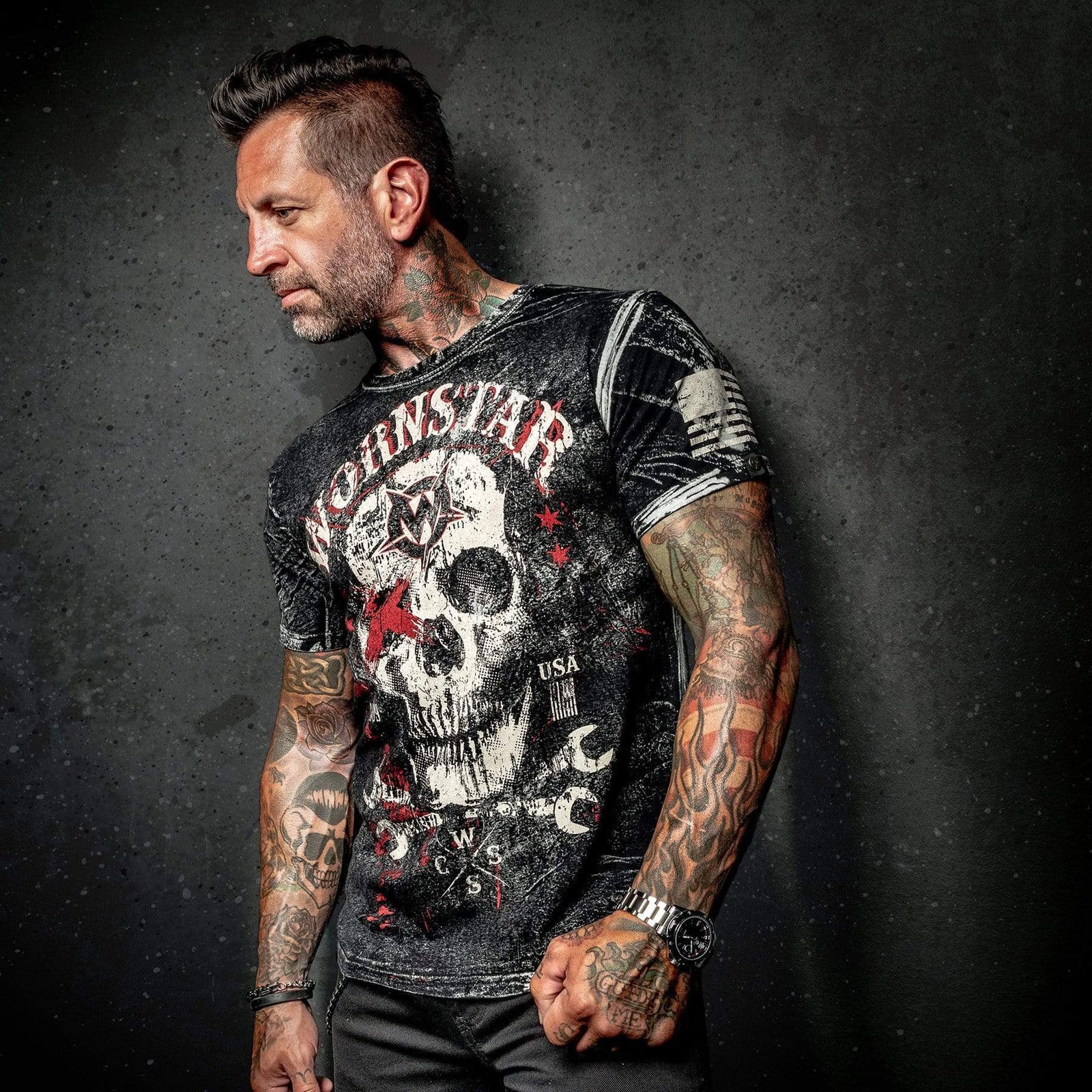 Wornstar Clothing Mens Skull T-Shirt Death Mechanic Mens Tee - Black