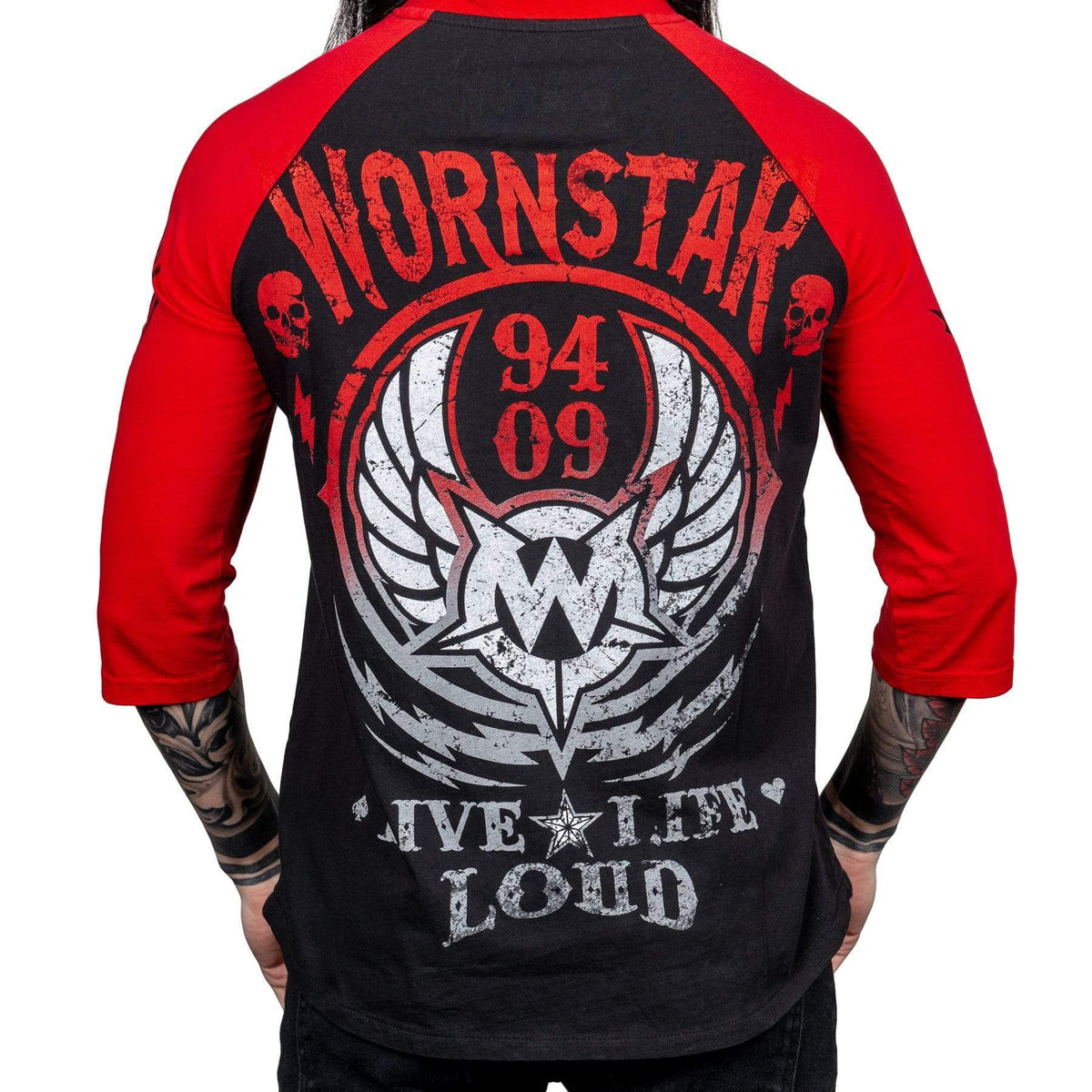 Wornstar Clothing Mens Tee. Live Life Loud Raglan T-Shirt - Red/Black