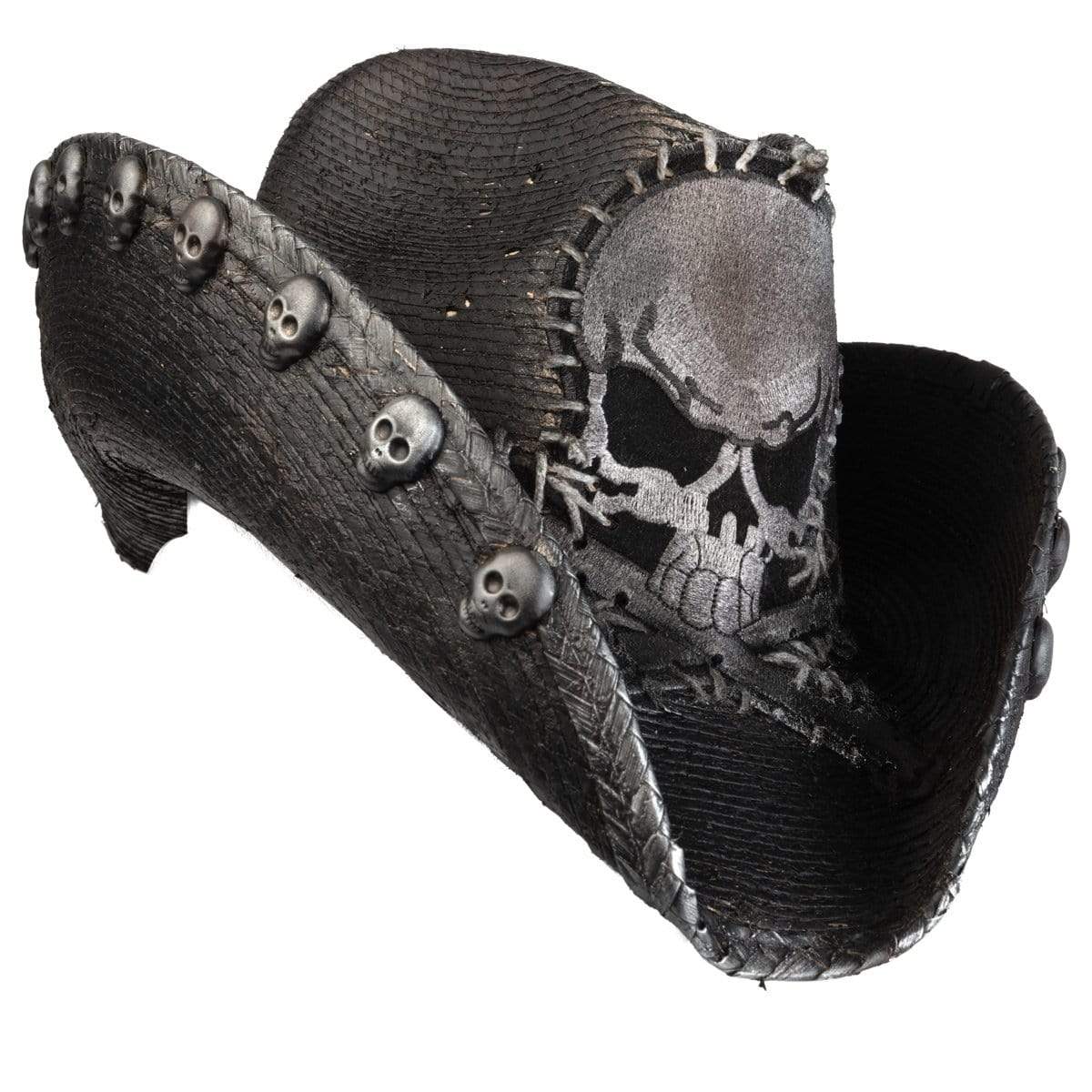 Wornstar Custom Rocker Cowboy Hat - Handstitched Skull