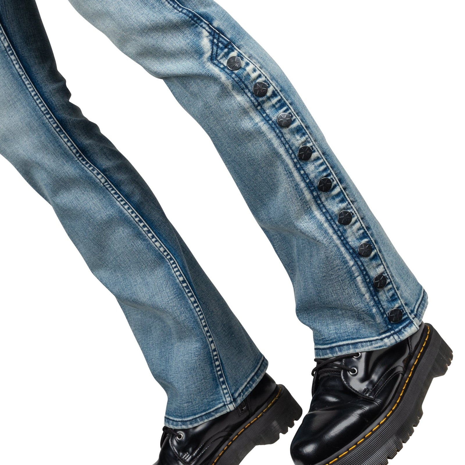 Wornstar Clothing Mens Jeans Hellraiser Denim Pants With Side Buttons - Classic Blue