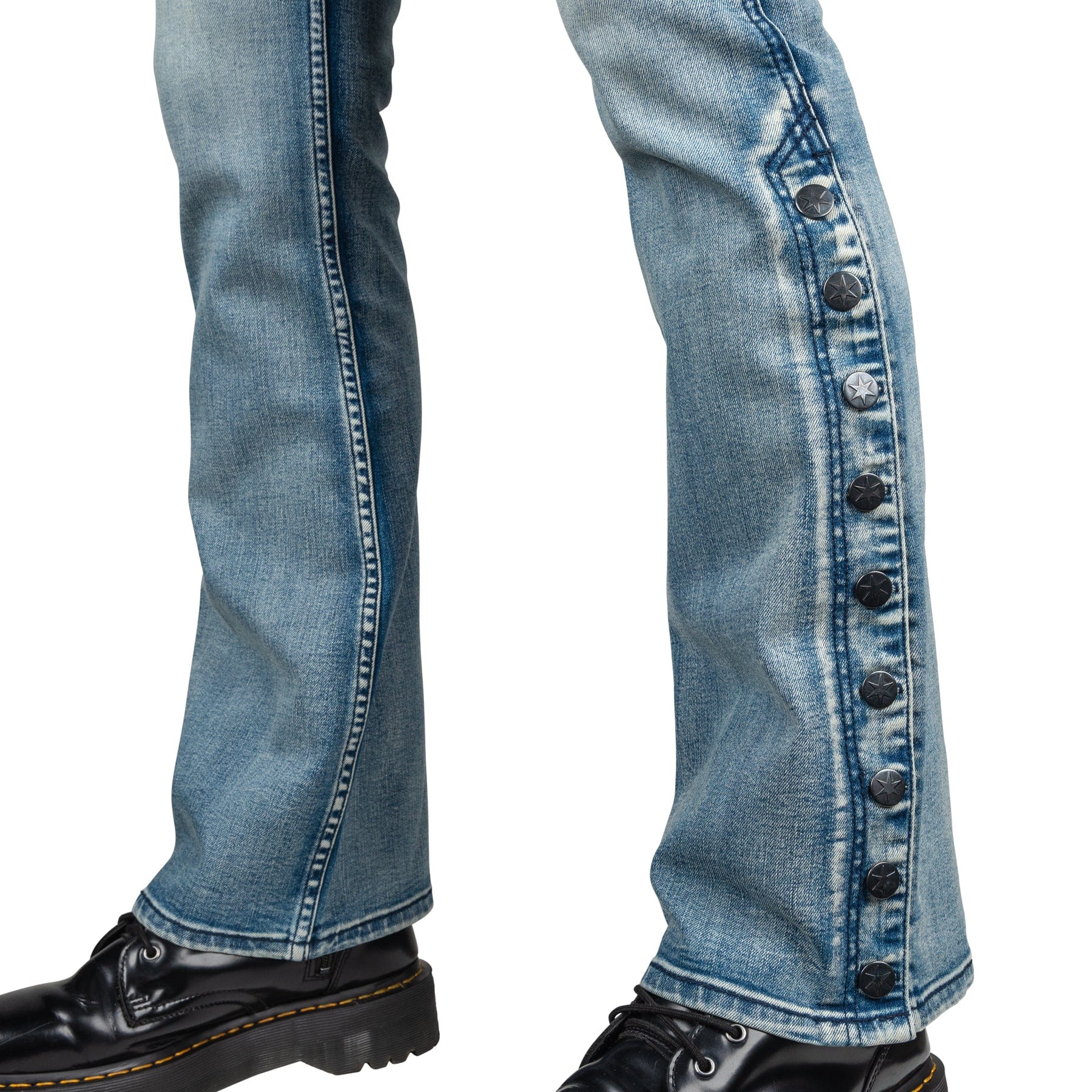 Wornstar Clothing Mens Jeans Hellraiser Denim Pants With Side Buttons - Classic Blue