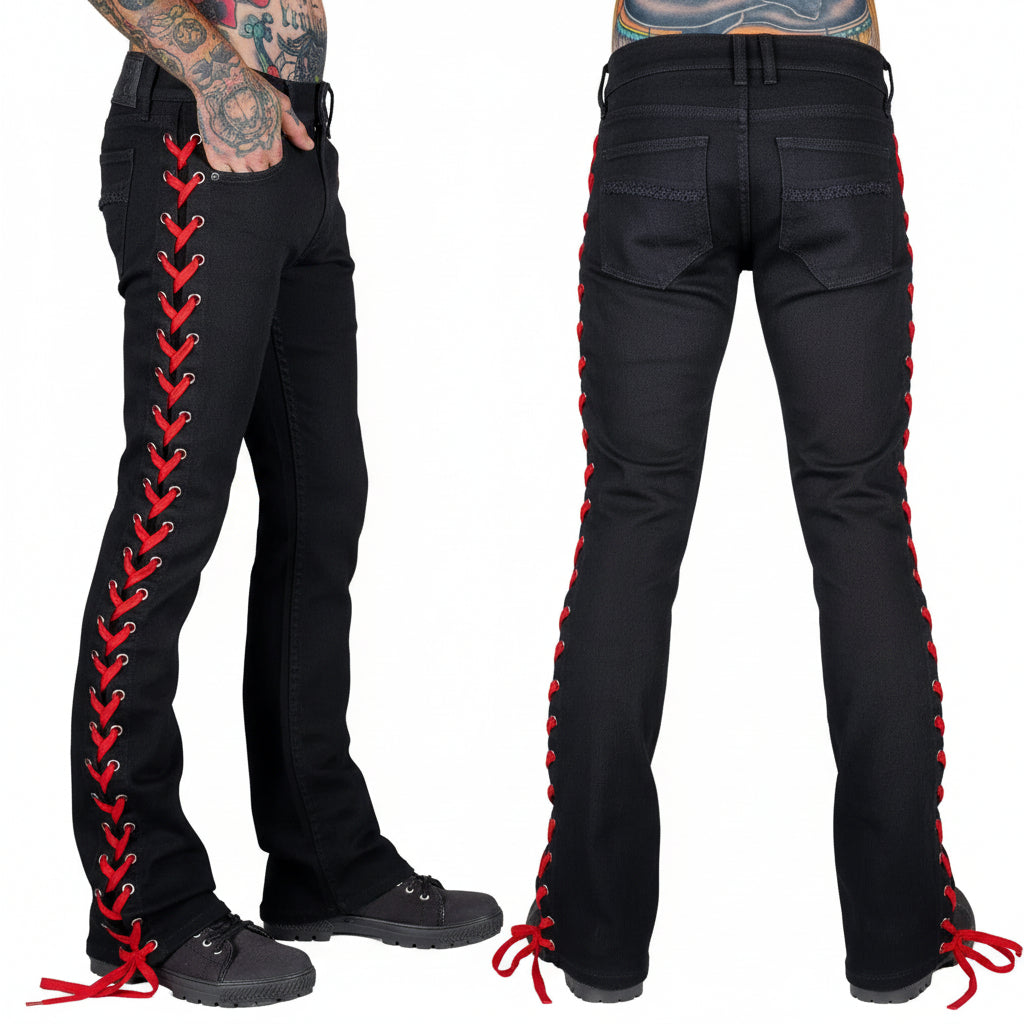 Wornstar Clothing Pants Hellraiser Side Laced Mens Jeans - Black