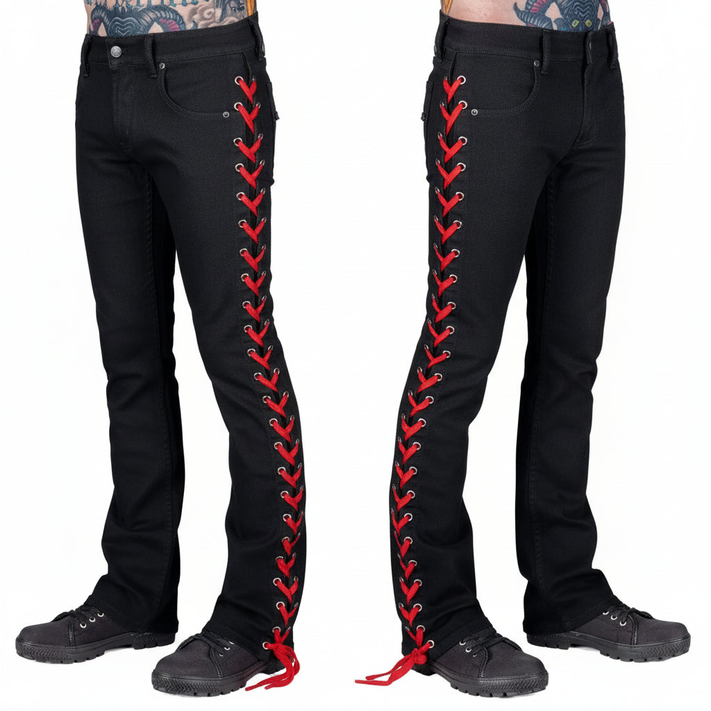 Wornstar Clothing Pants Hellraiser Side Laced Mens Jeans - Black