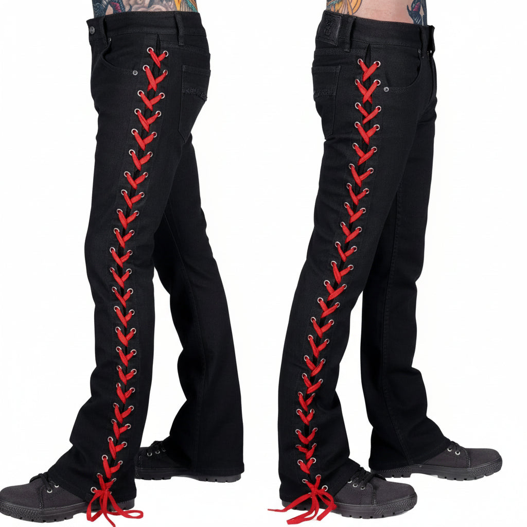 Wornstar Clothing Pants Hellraiser Side Laced Mens Jeans - Black