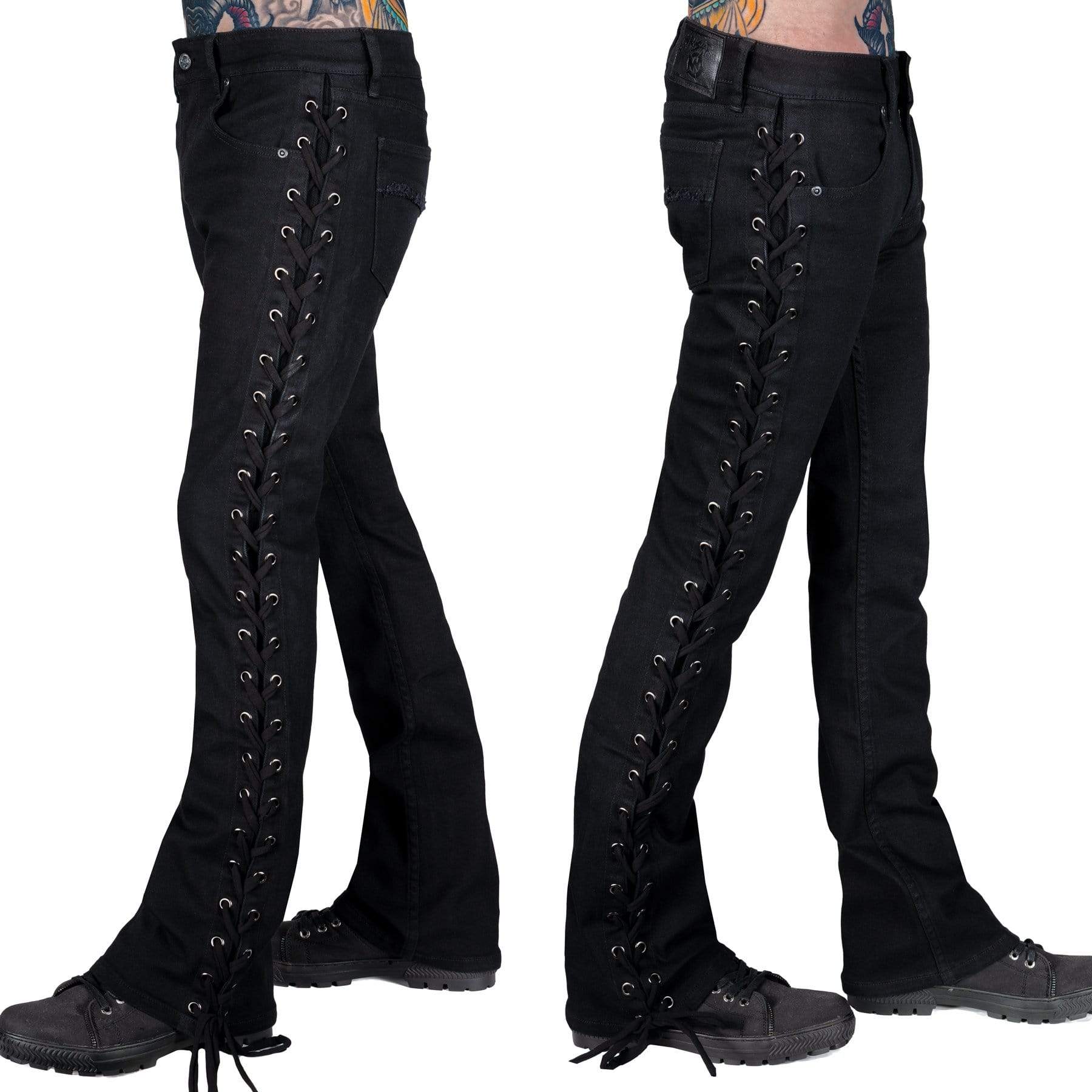 Wornstar Clothing Pants Hellraiser Side Laced Mens Jeans - Black