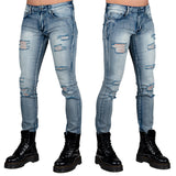Wornstar Clothing Mens Jeans. Rampager Shredded Denim Jeans - Classic Blue