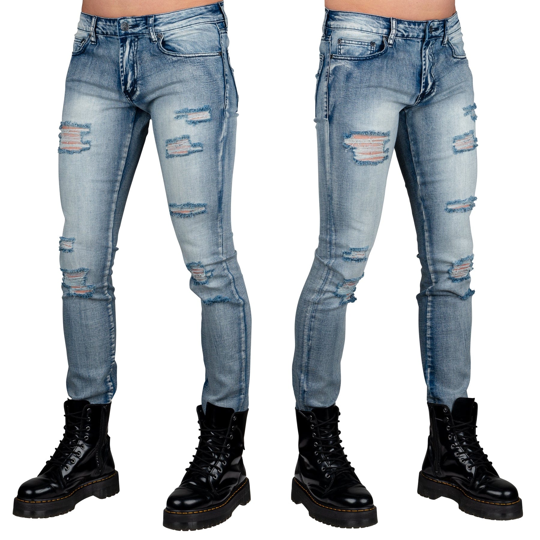 Wornstar Clothing Mens Jeans. Rampager Shredded Denim Jeans - Classic Blue
