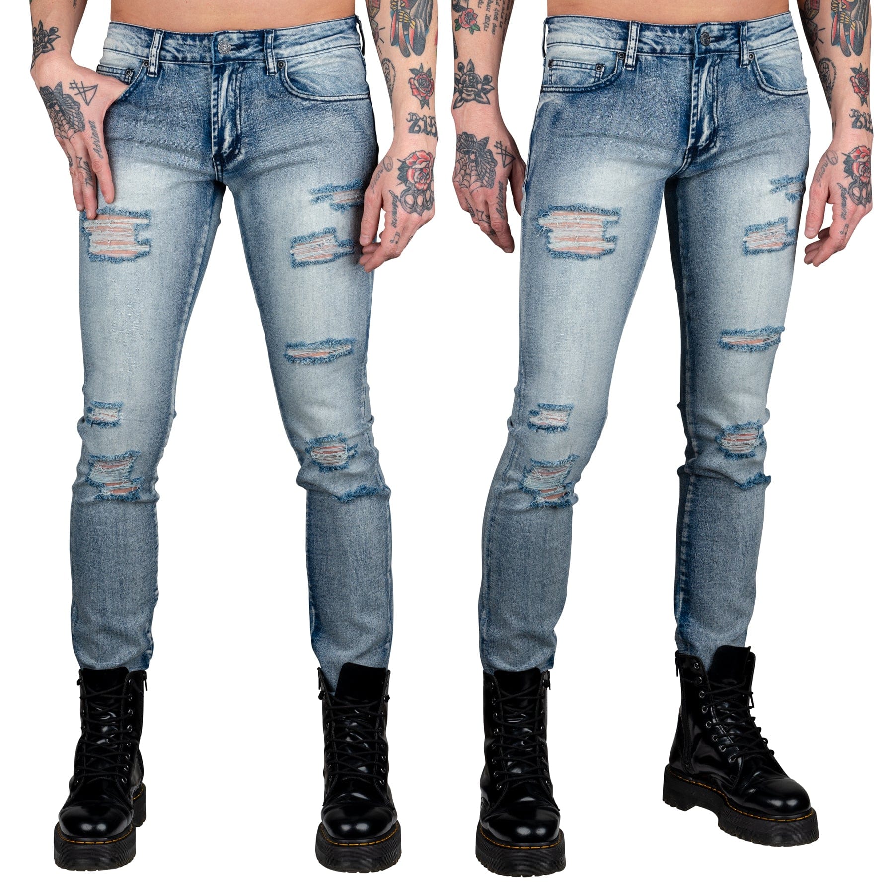 Wornstar Clothing Mens Jeans. Rampager Shredded Denim Jeans - Classic Blue