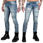 Wornstar Clothing Mens Jeans. Rampager Shredded Denim Jeans - Classic Blue