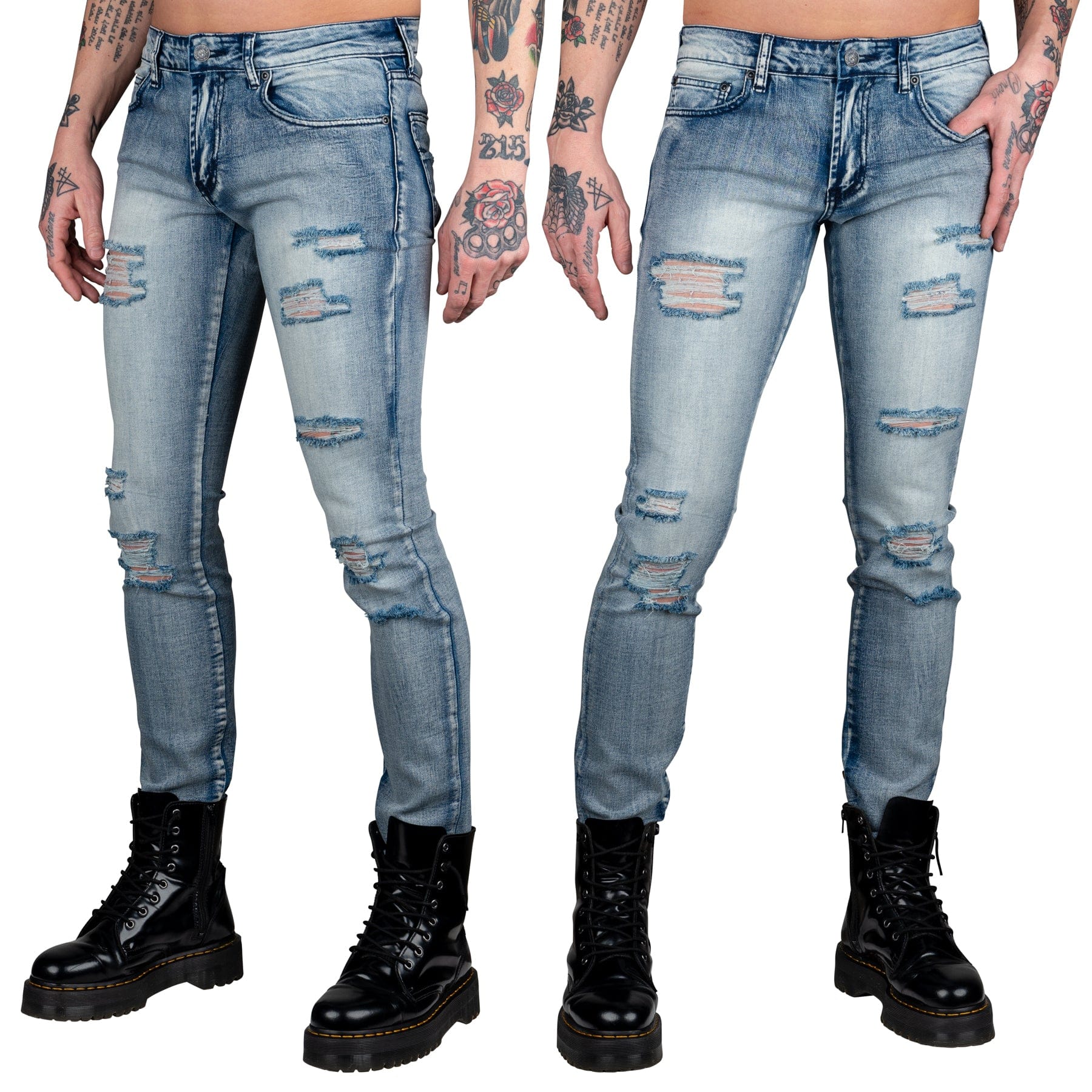 Wornstar Clothing Mens Jeans. Rampager Shredded Denim Jeans - Classic Blue